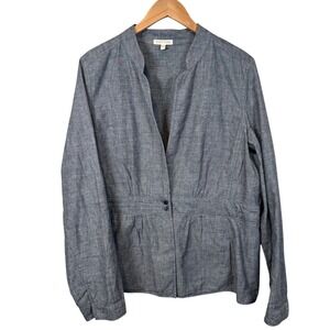 Eileen Fisher Chambray Peplum Stand Collar Jacket Womens‎ Size Xlarge XL Preppy